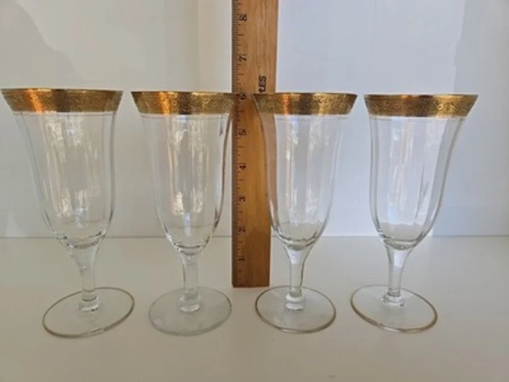 Champagne Flute Gold Rim Tiffin Franciscan Vintage Ramble Rose Valencia - 4